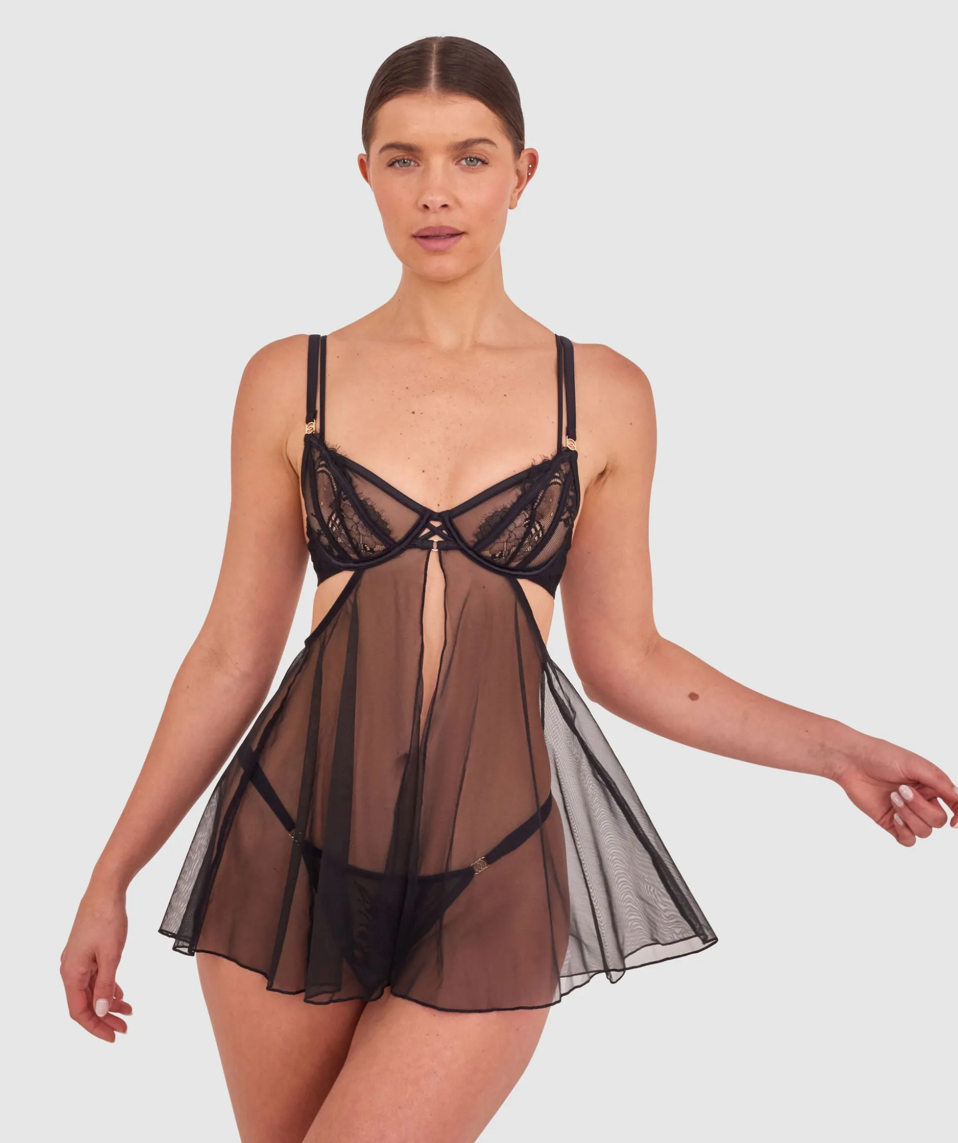 Night Games Eyes On Me Unlined Babydoll Bra - Black