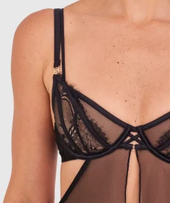 Night Games Eyes On Me Unlined Babydoll Bra - Black