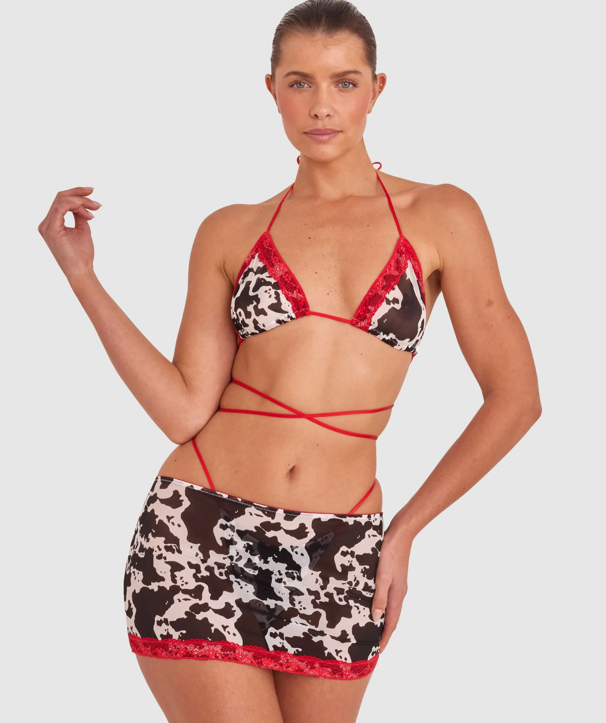 Night Games Hoedown 3 Piece Set - Print/Dark Red