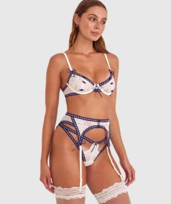 Night Games It's A Date Suspender - Ivory/ Dark Blue