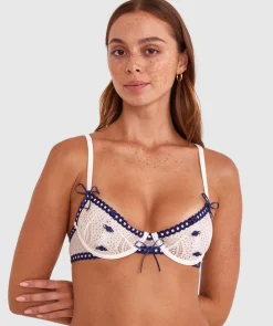Night Games It's A Date Unlined Erotic Bra - Ivory/ Dark Blue