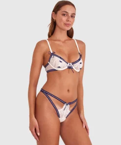 Night Games It's A Date Unlined Erotic Bra - Ivory/ Dark Blue