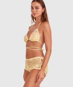 Night Games Juicy Bralette & Shortie Set - Light Yellow/ Light Pink