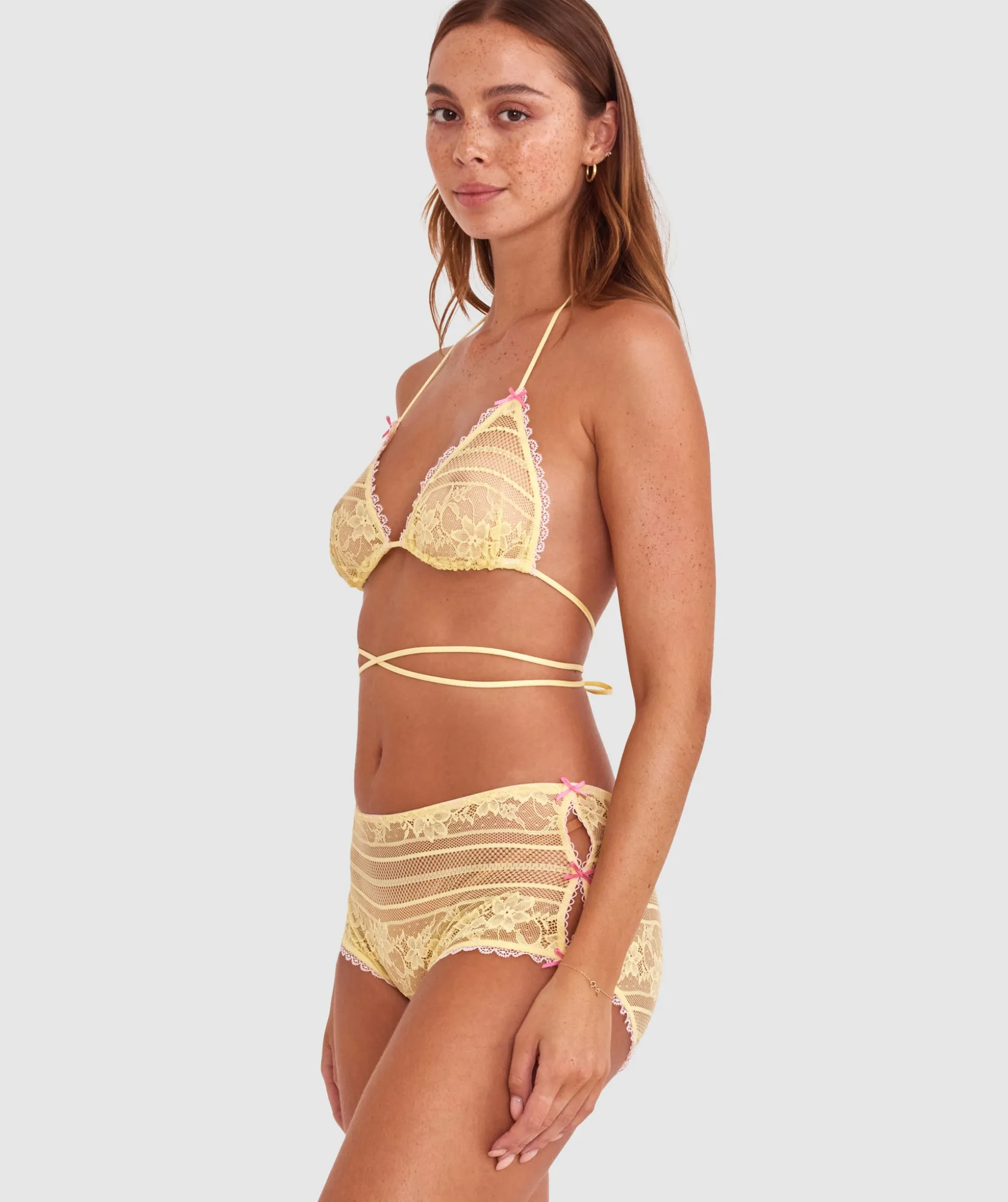 Night Games Juicy Bralette & Shortie Set - Light Yellow/ Light Pink
