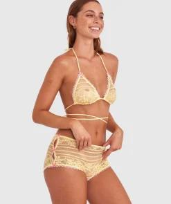 Night Games Juicy Bralette & Shortie Set - Light Yellow/ Light Pink