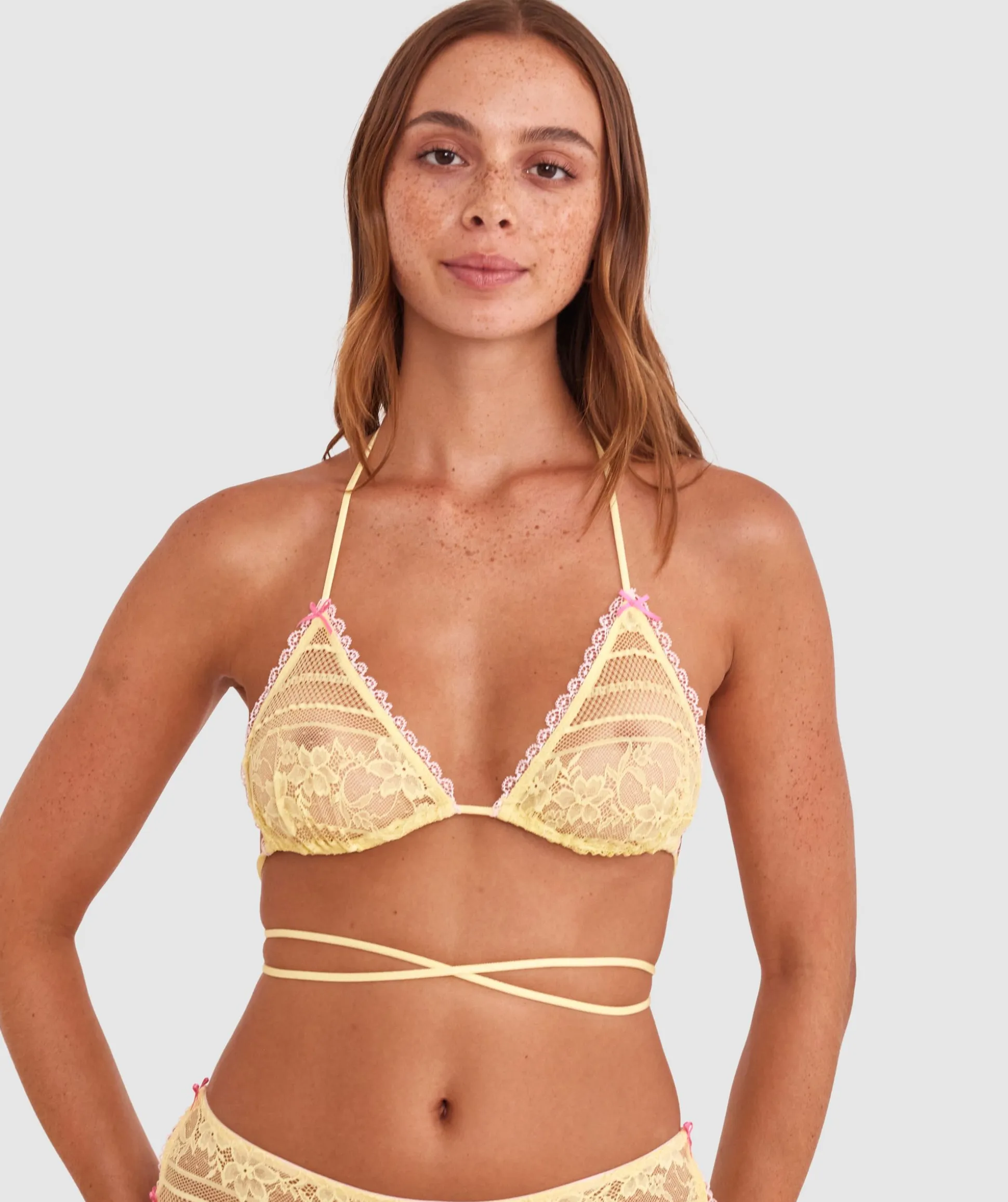 Night Games Juicy Bralette & Shortie Set - Light Yellow/ Light Pink