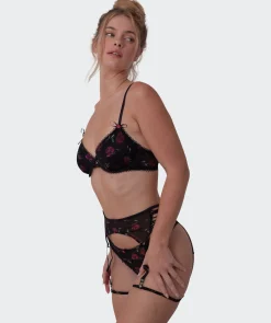 Night Games Lust In Bloom Suspender - Print Floral/Black