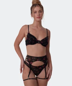 Night Games Lust In Bloom Suspender - Print Floral/Black
