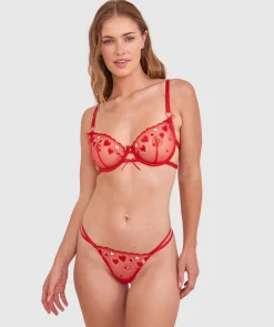 Night Games Oh La La Unlined Bra & String Set - Light Red