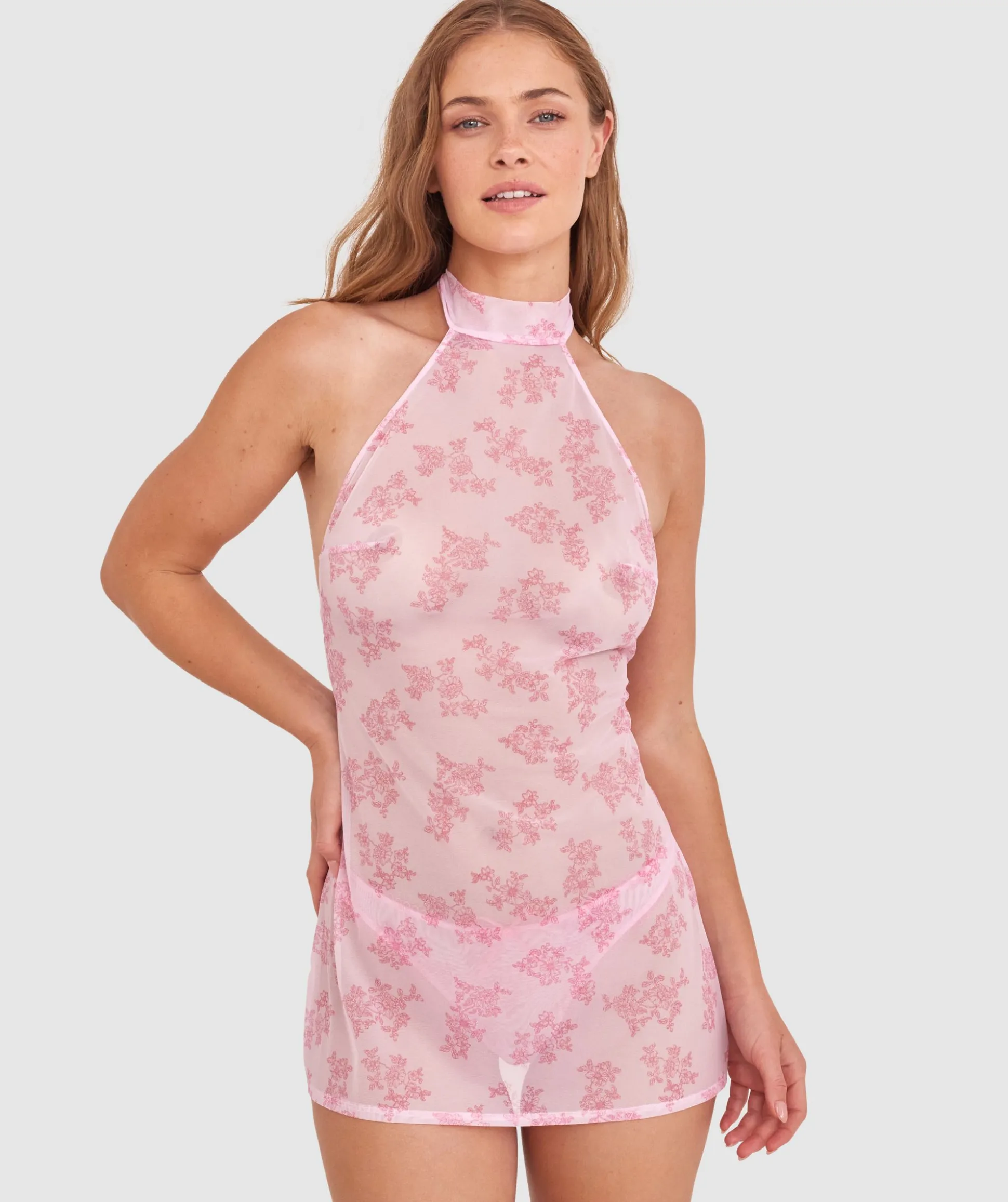 Night Games Rosy Secrets Slip - Print Floral/Pink