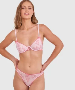 Night Games Rosy Secrets Unlined Bra & G String Set - Print Floral/Pink