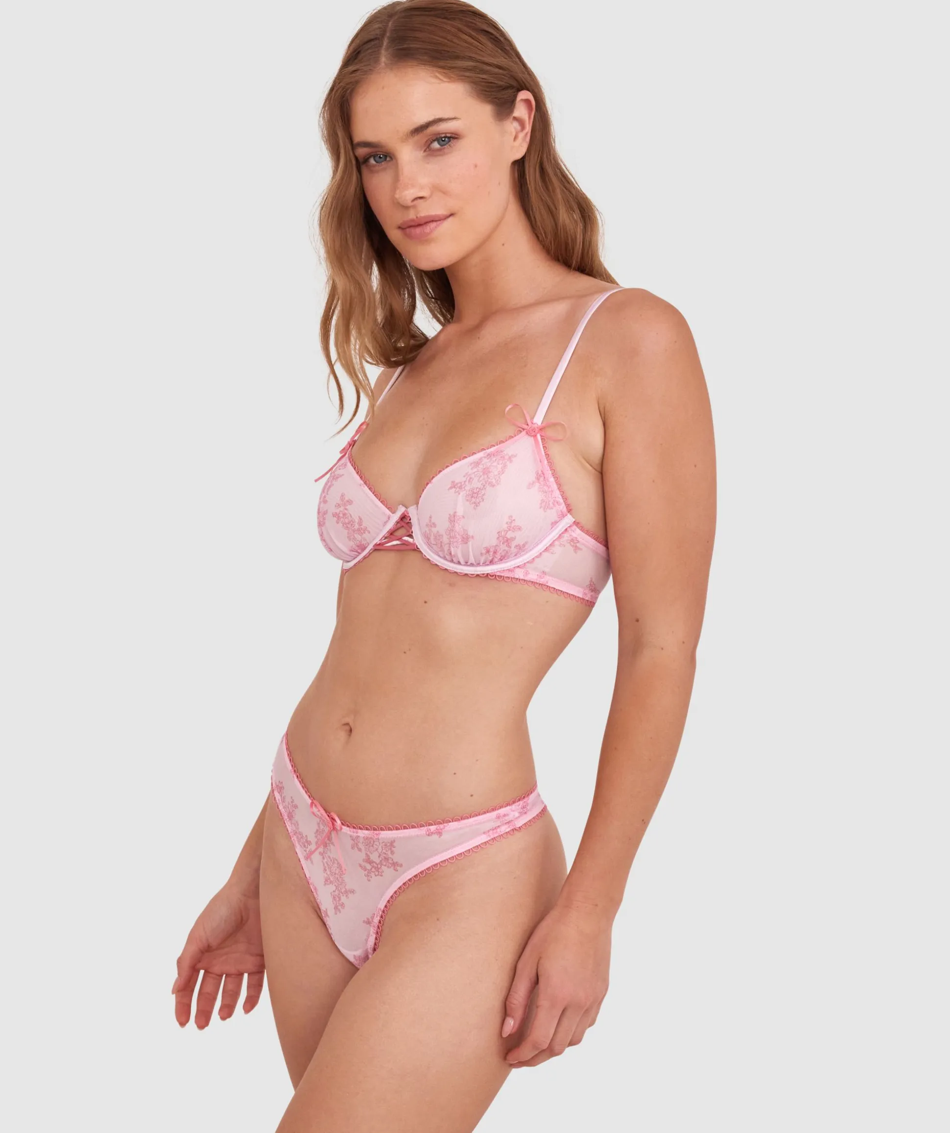 Night Games Rosy Secrets Unlined Bra & G String Set - Print Floral/Pink