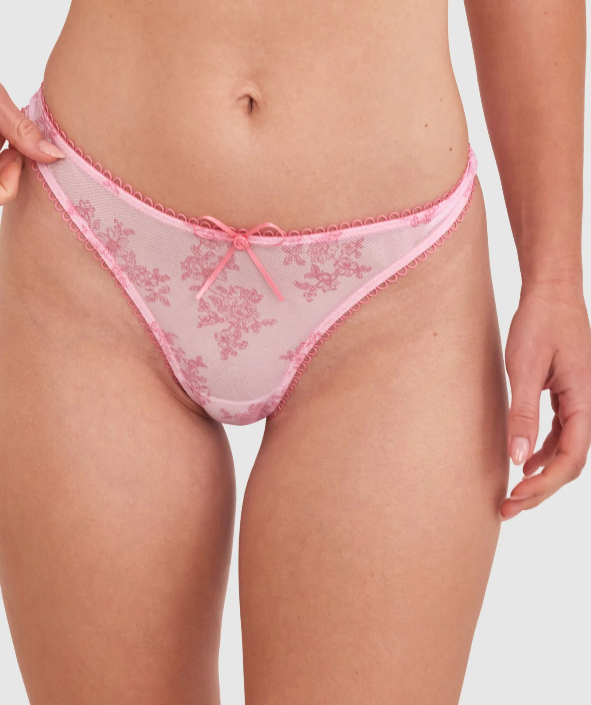 Night Games Rosy Secrets Unlined Bra & G String Set - Print Floral/Pink