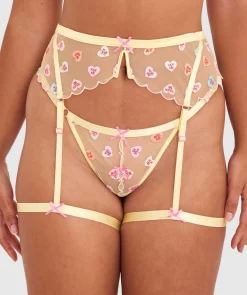 Night Games Sweet Thing Suspender - Light Yellow/ Pink