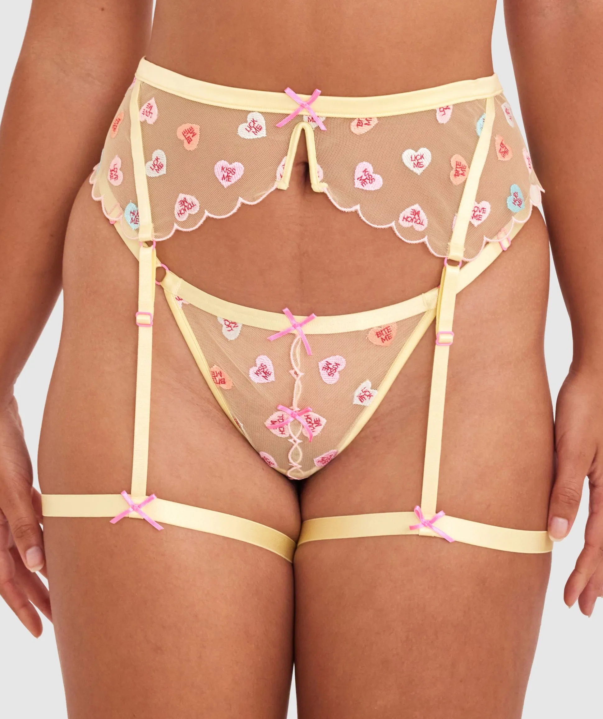 Night Games Sweet Thing Suspender - Light Yellow/ Pink