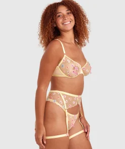 Night Games Sweet Thing Suspender - Light Yellow/ Pink