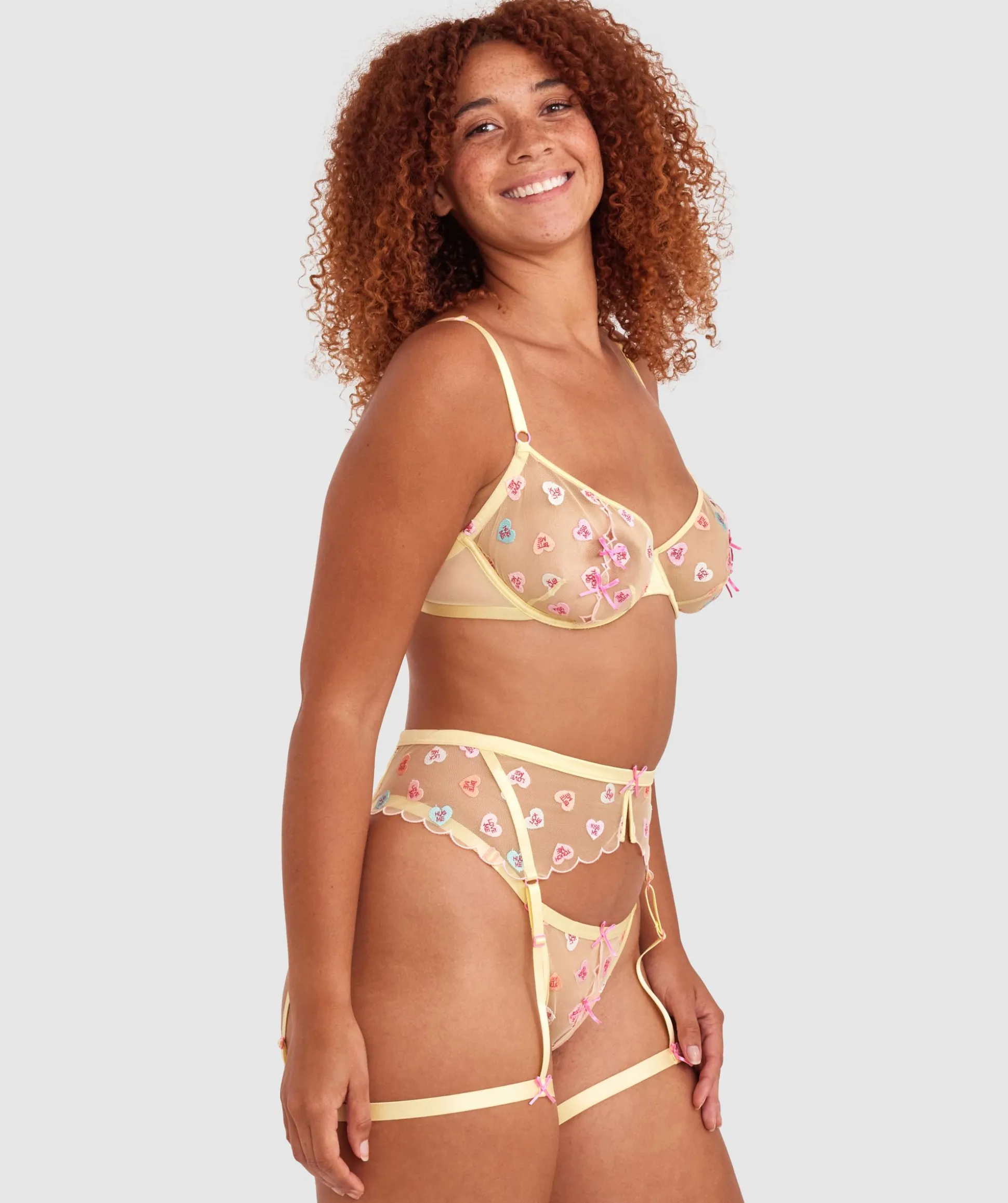 Night Games Sweet Thing Suspender - Light Yellow/ Pink