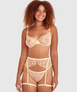 Night Games Sweet Thing Suspender - Light Yellow/ Pink