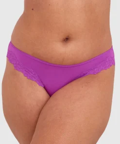 NKD High Leg Lace Brazilian Knicker - Purple