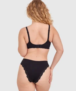 NKD High Leg Lace Brazilian Knicker - Black