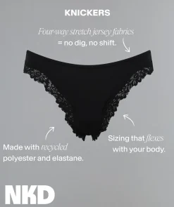 NKD High Leg Lace Brazilian Knicker - Black
