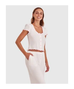 Sary Short Sleeve Cardi - Ivory/Pink