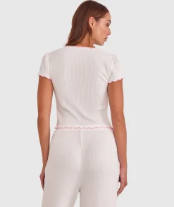 Sary Short Sleeve Cardi - Ivory/Pink