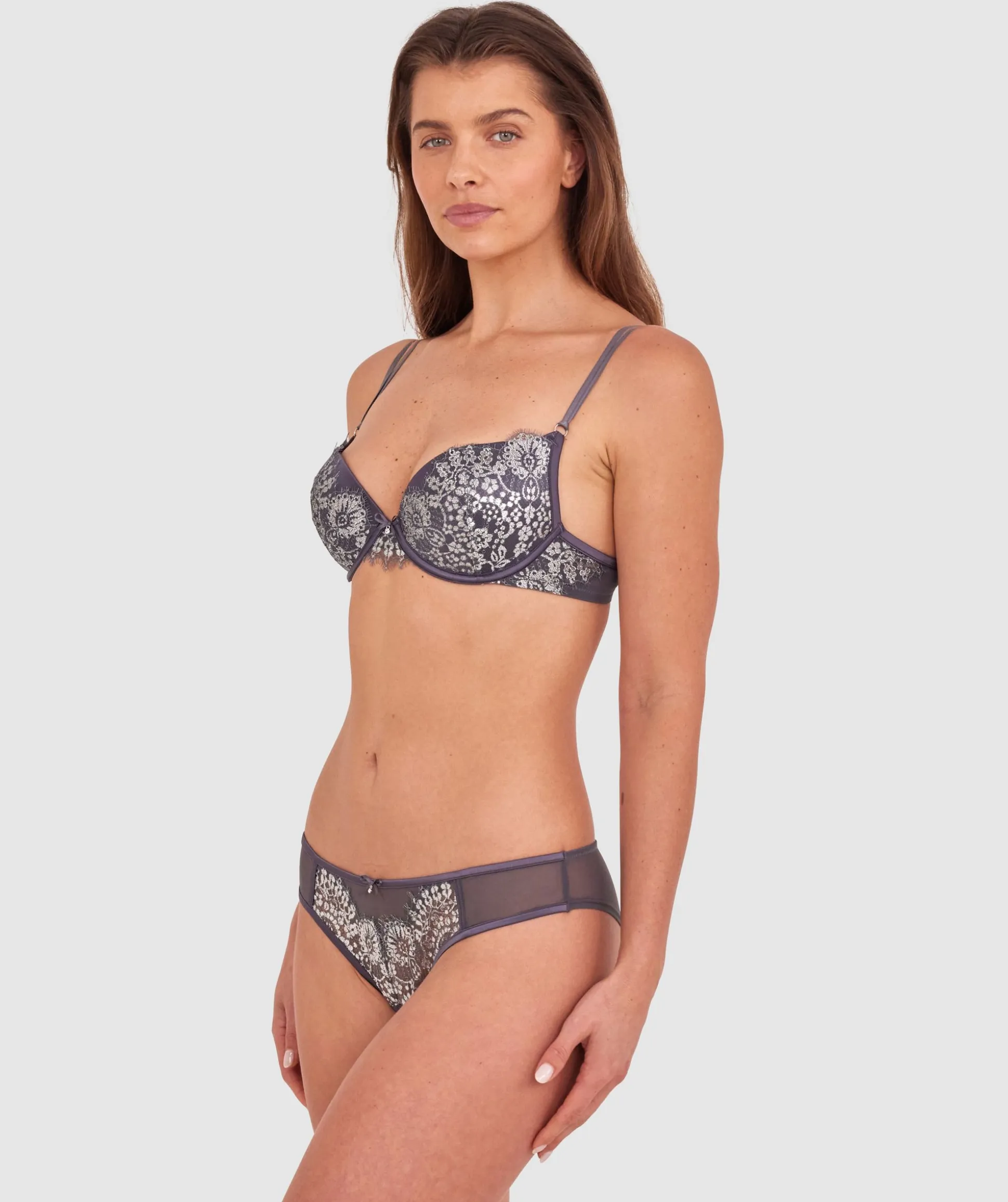 Silvia Brazilian Knicker - Dark Grey/Silver