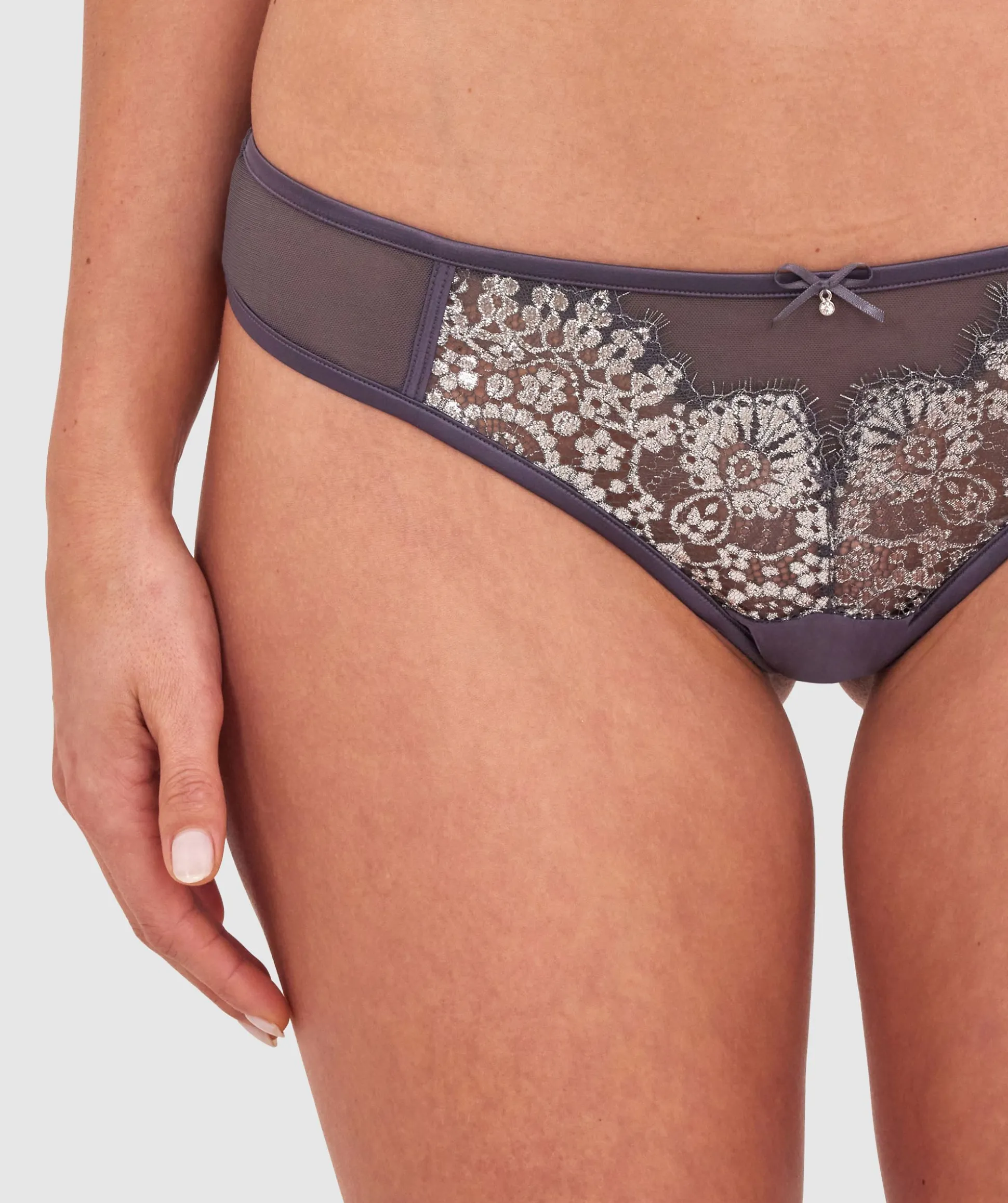Silvia Brazilian Knicker - Dark Grey/Silver