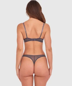 Silvia High Leg G String - Dark Grey/Silver
