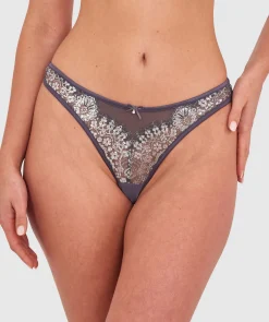 Silvia High Leg G String - Dark Grey/Silver