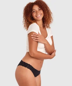 Smooth Lace Brazilian Knicker - Black