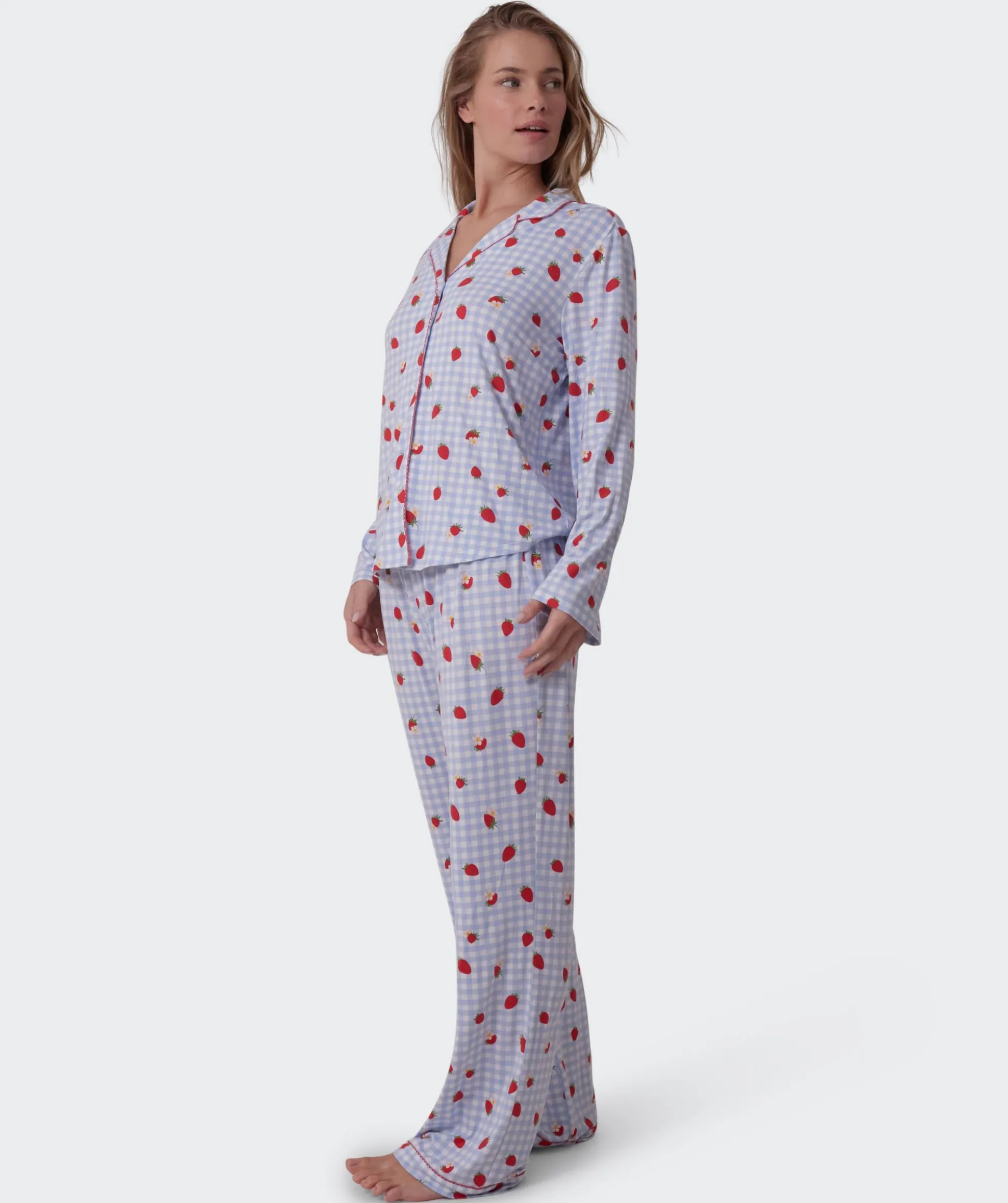 Strawberry Patch Long Sleeve - Light Blue/ Print