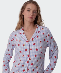 Strawberry Patch Long Sleeve - Light Blue/ Print