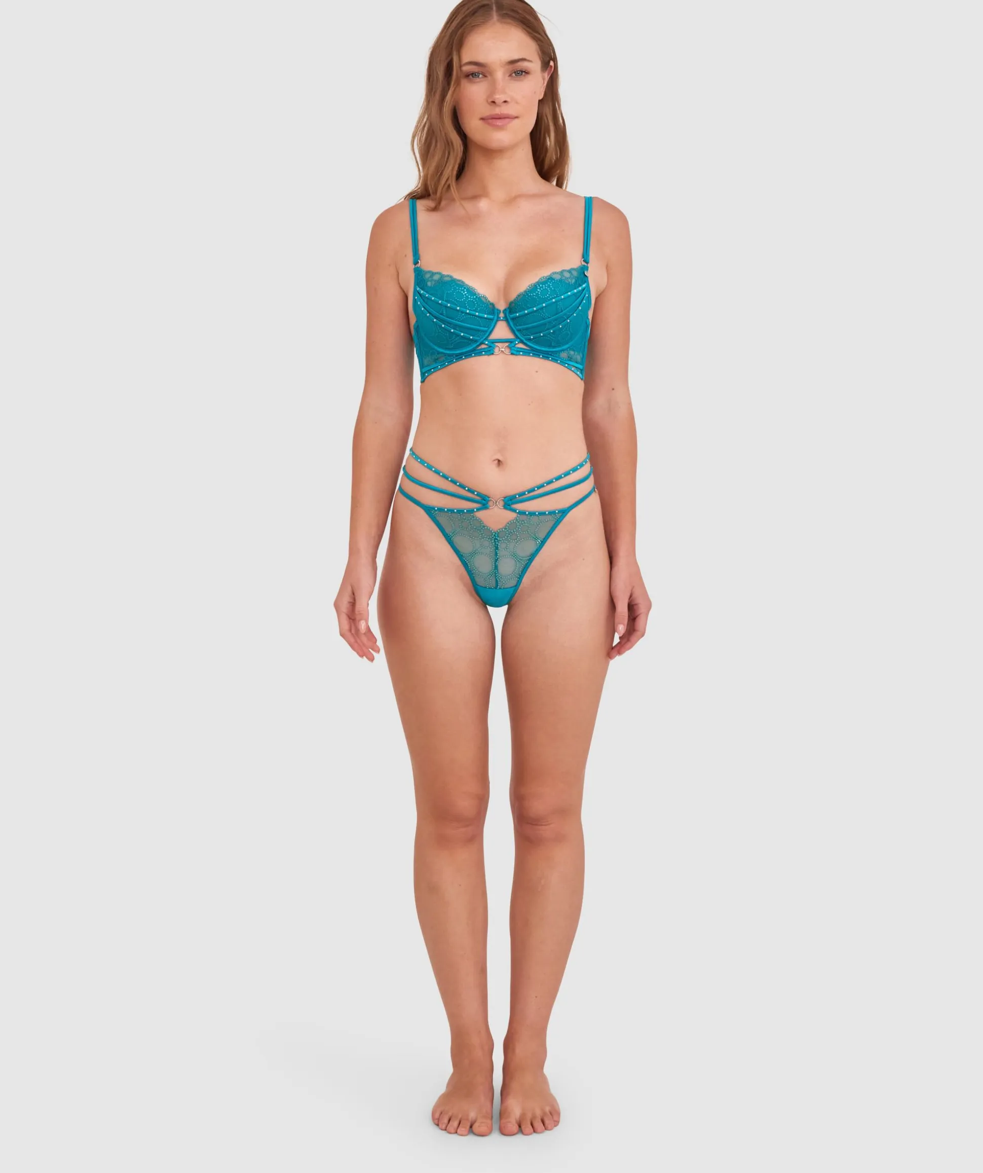 Vamp Eyes On You High Leg String - Teal