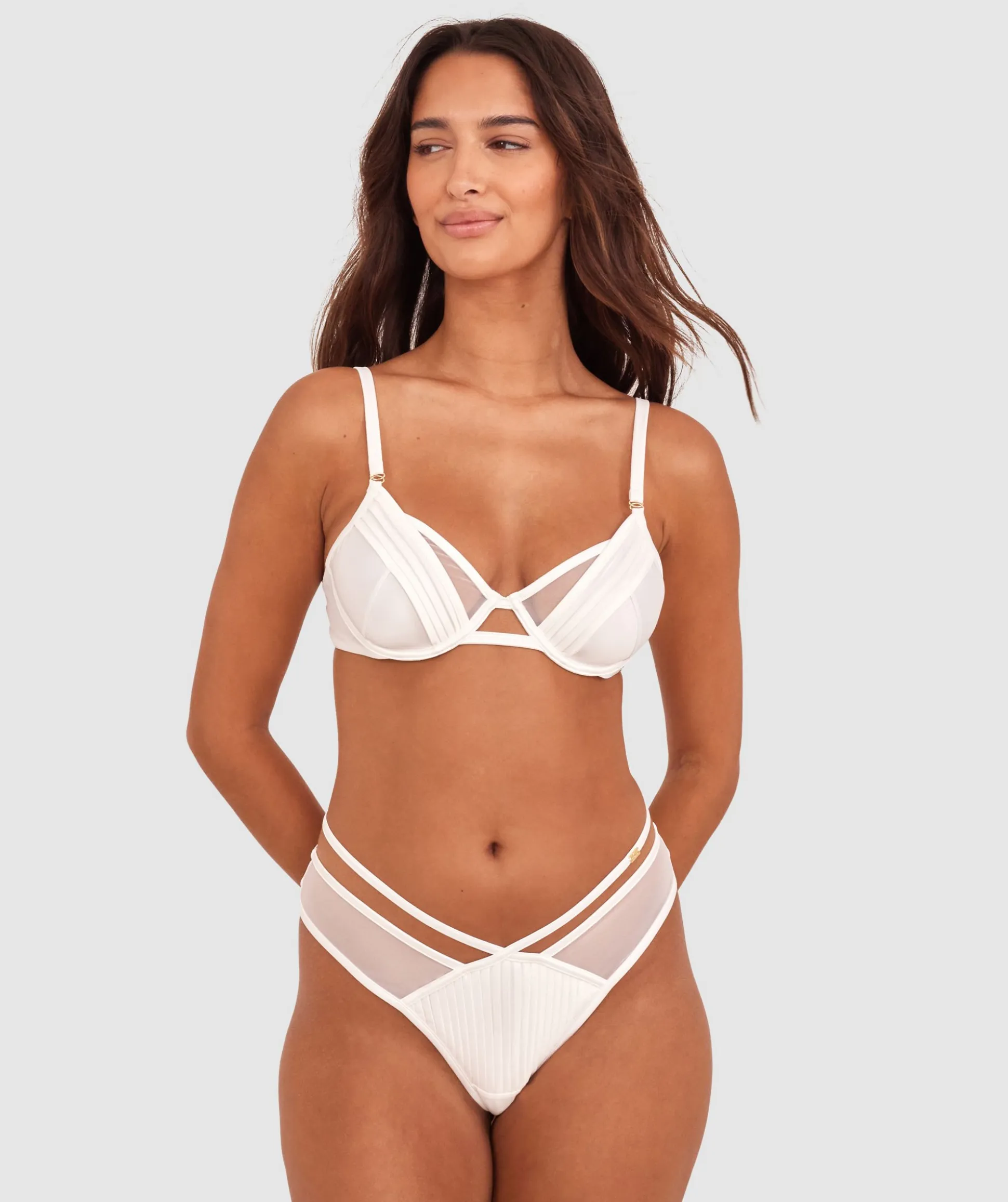 Vamp Strung Up High Leg Brazilian Knicker - Ivory