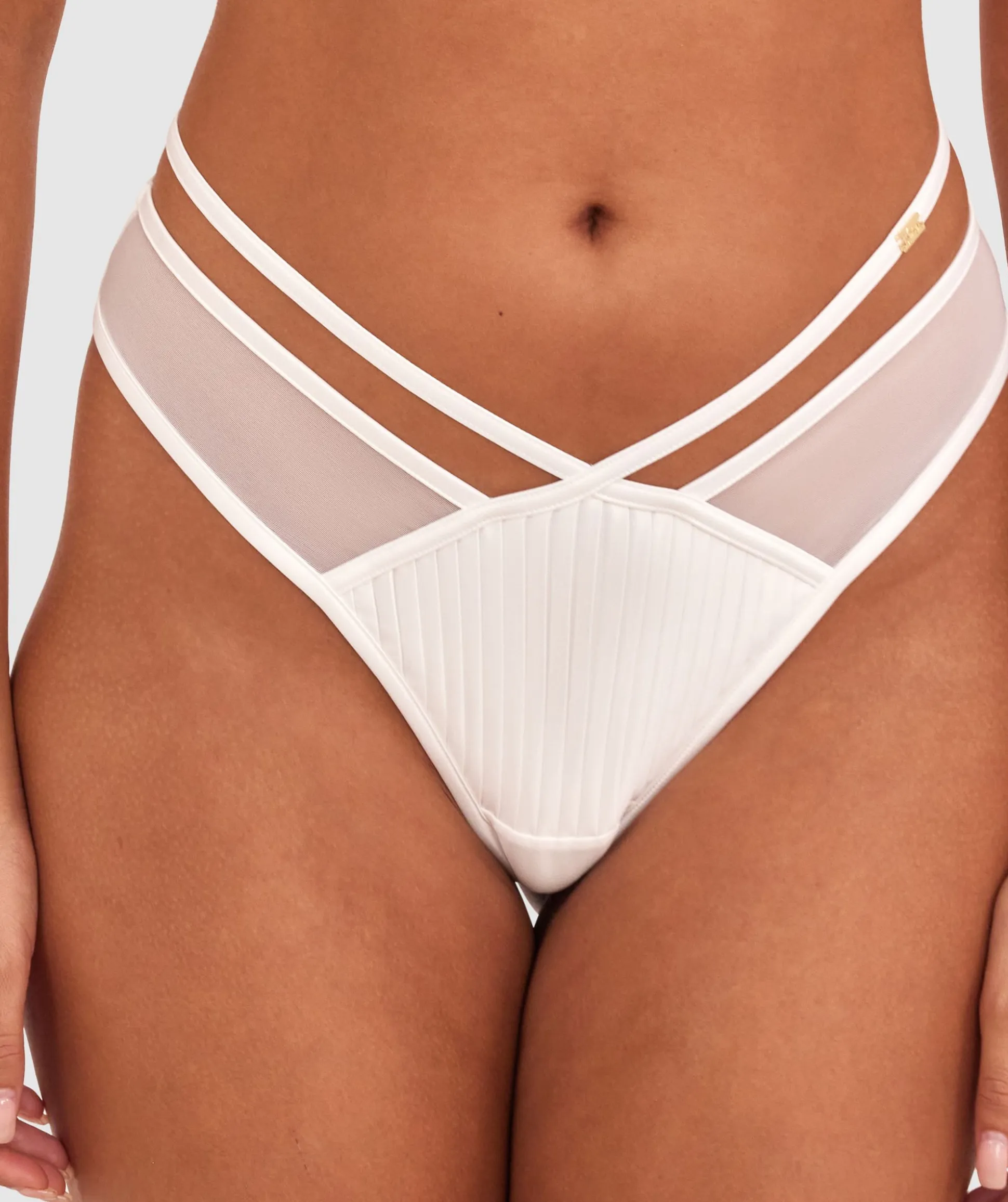 Vamp Strung Up High Leg Brazilian Knicker - Ivory