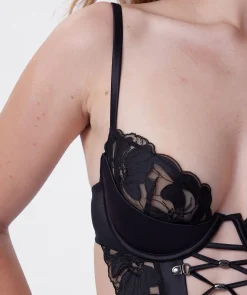 Vamp Up All Night Push Up 1/4 Cup Bodysuit - Black