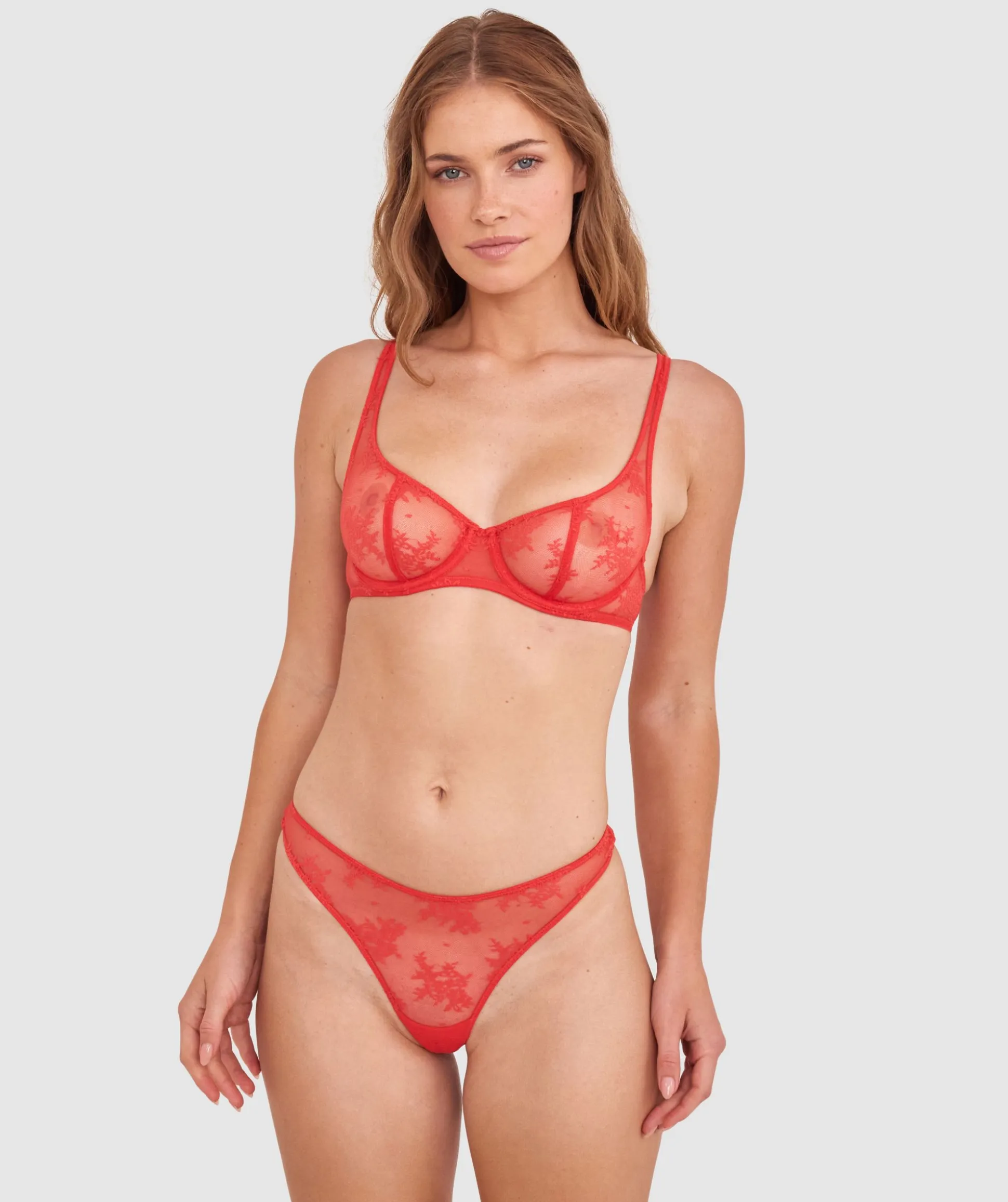 Vera Unlined Demi Bra - Light Red